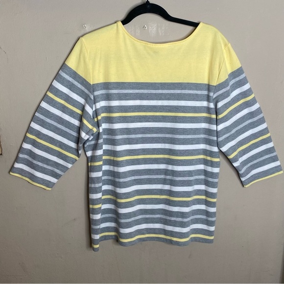 Karen Scott Sport Women’s 3/4 Sleeve Top Yellow Gray Stripes Size 1X - Picture 2 of 16
